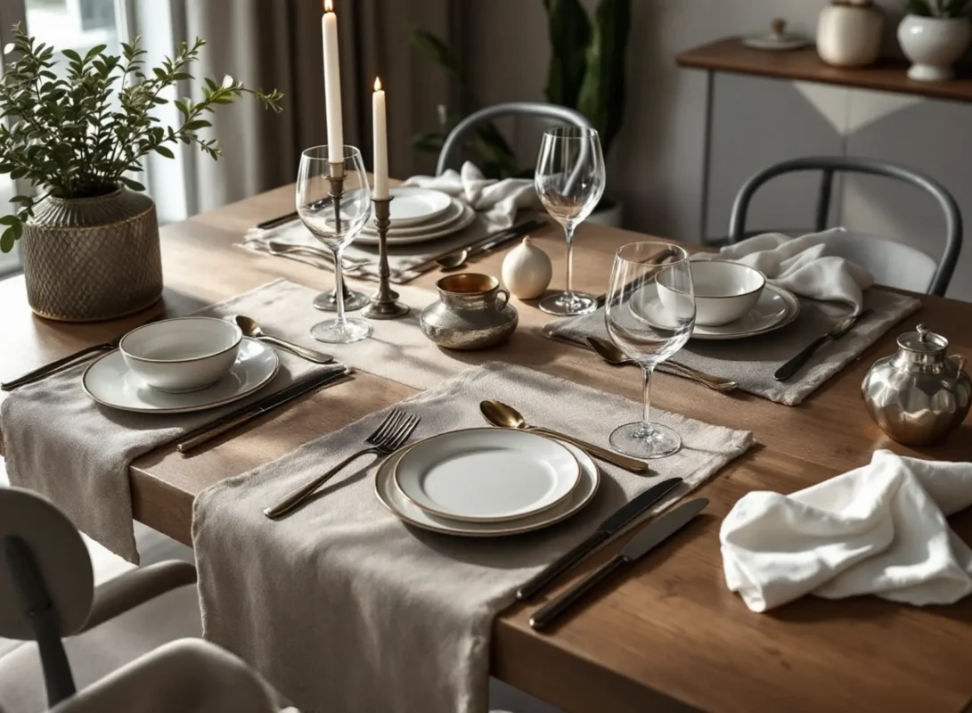 Modern table set with stainless steel flatware sets and silverware for elegant home dining comparison.